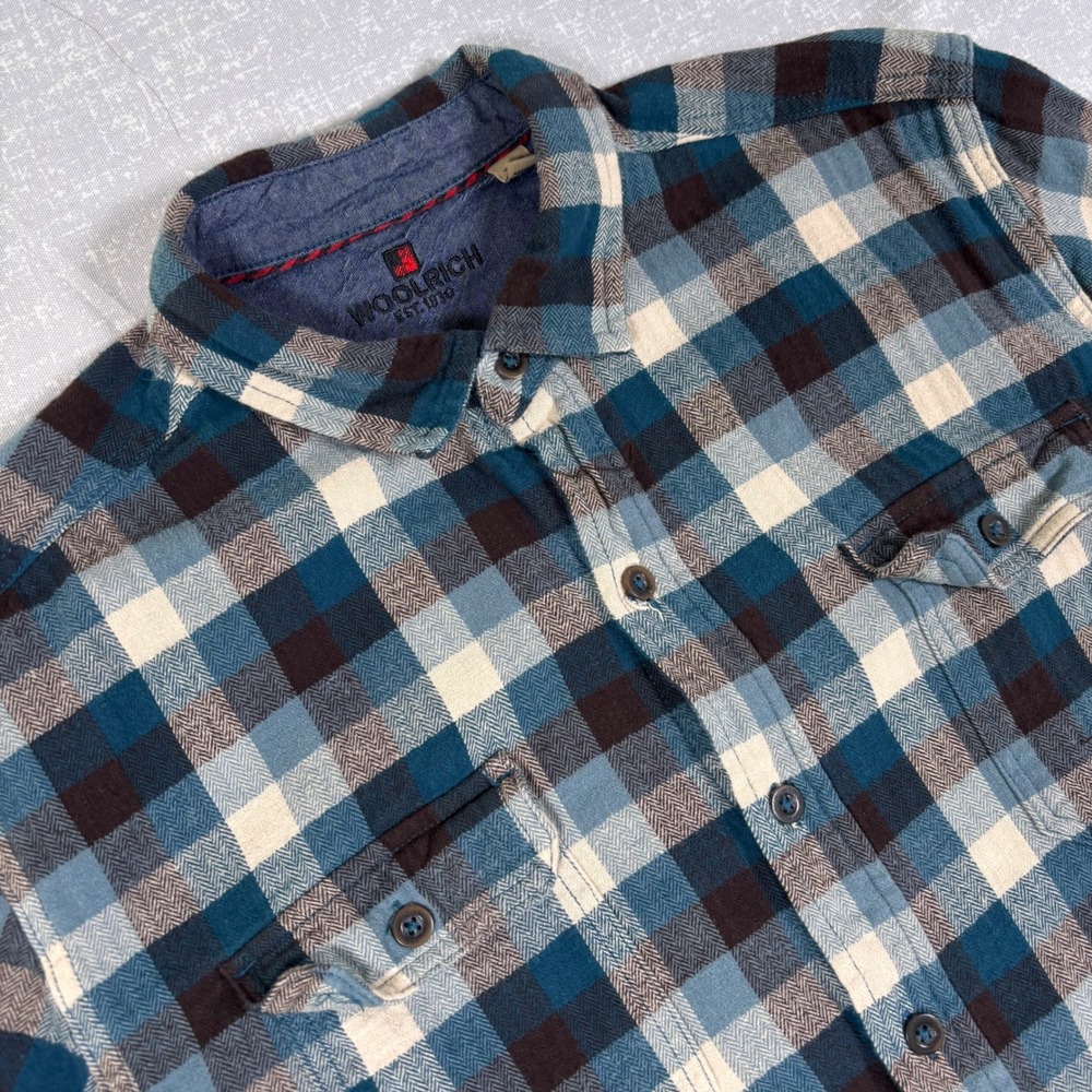 Woolrich Mens Blue Plaid Flannel Button Up Shirt Long Sleeve Cotton XL